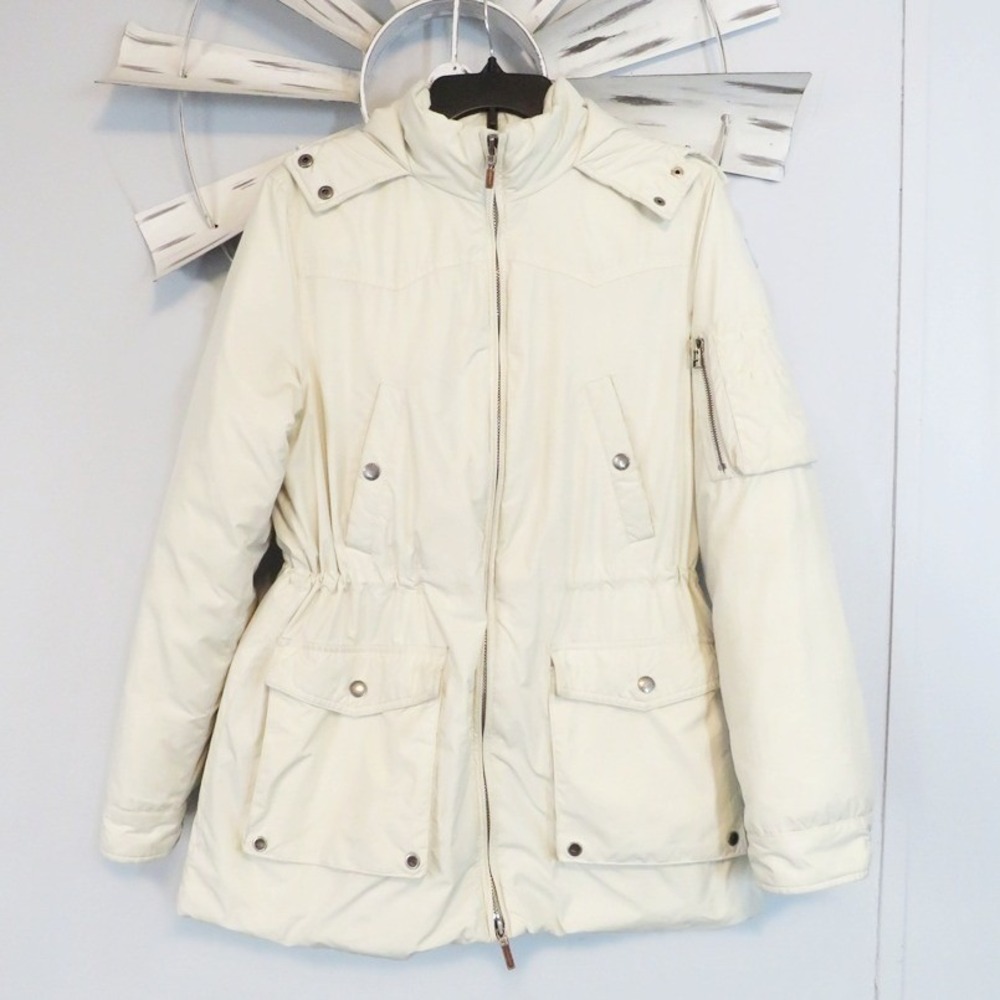 Lauren Ralph Lauren Cream Down Feather Filled Small Jacket w/ Pockets Hood